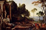 Laurent De La Hire Canvas Paintings - Landscape With Shepherds Watering Their Flocks